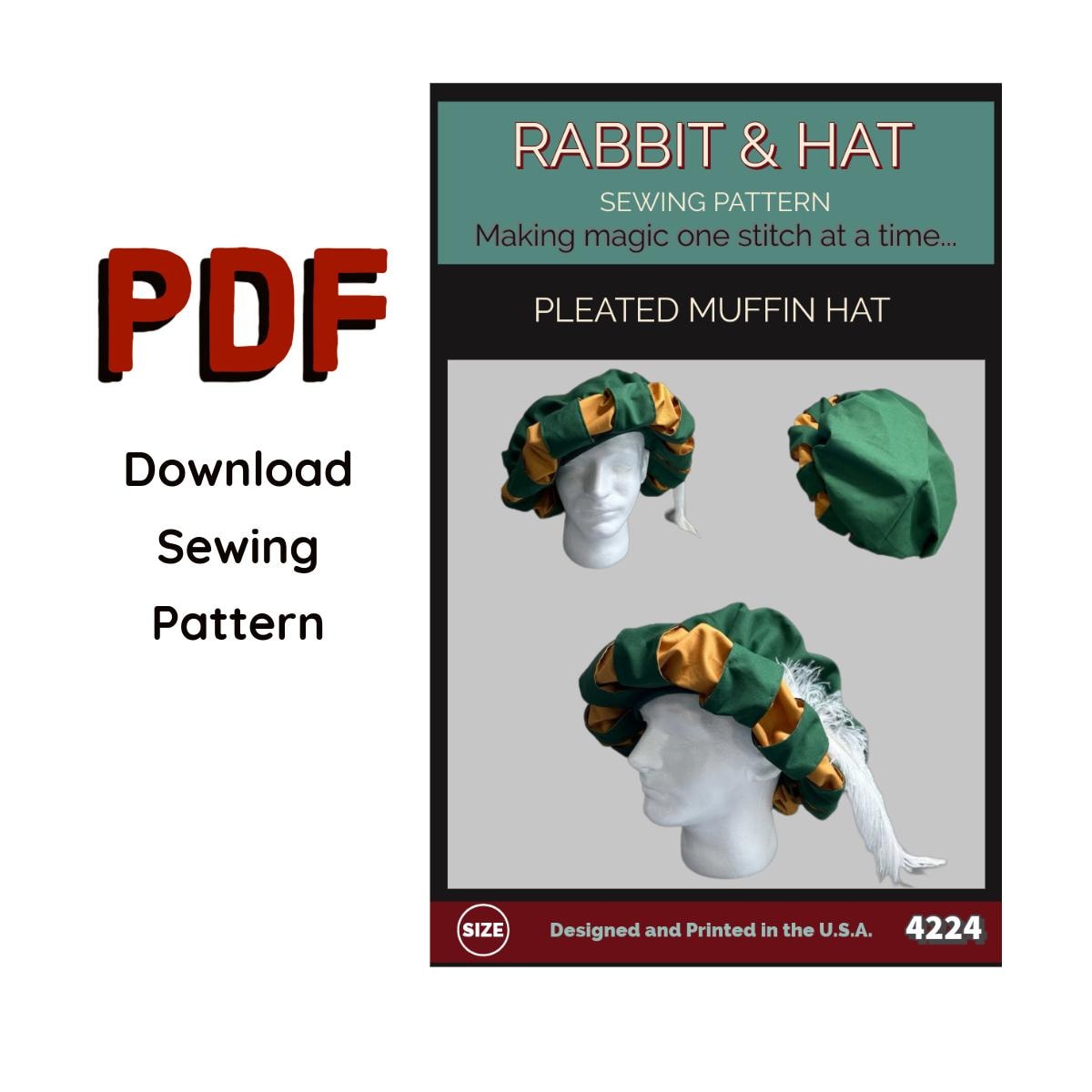 PDF Pleated MUFFIN Hat 4224 New Rabbit and Hat Sewing Pattern