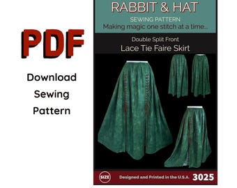 PDF Double Split Front Lace Tie Faire Skirt 2925 Rabbit and Hat Sewing Pattern All sizes included XS S M L XL 2X 3X 4X 5X