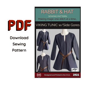 PDF Talla 3X Túnica vikinga para hombre, vestimenta medieval renacentista, camisa 2921 Nuevo patrón de costura de conejo y sombrero Disfraz de dios nórdico Cosplay Larp