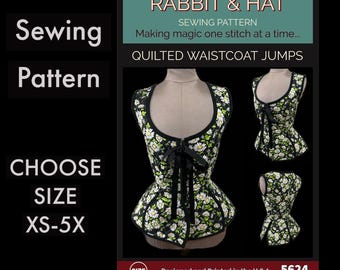 Steel Boned Quilted Waistcoat Jumps Corset 5624 New Rabbit and Hat Sewing Pattern Colonial Medieval Renaissance Bodice Stays Cottagecore