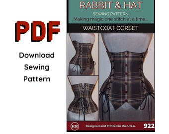PDF MEDIUM Steel Boned Under-Bust Waistcoat Corset 922 New Rabbit and Hat Sewing Pattern Step by Step Photo Instructions