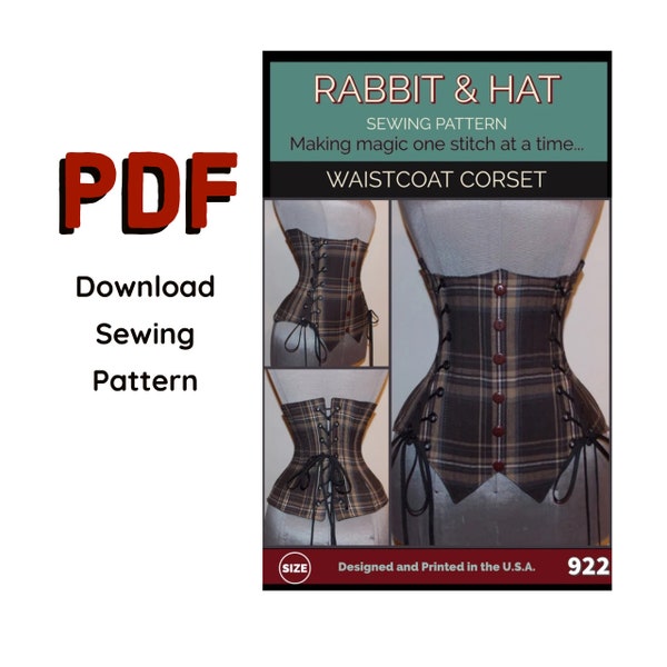 PDF SMALL Steel Boned Under-Bust Waistcoat Corset 922 New Rabbit and Hat Sewing Pattern Step by Step Photo Instructions