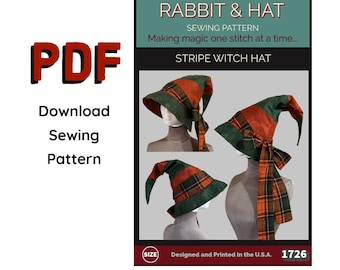 PDF Stripe Witch Hat 1726 New Rabbit and Hat Sewing Pattern - Halloween Fall Renaissance Medieval Faire Garb Costume Wizard Adult
