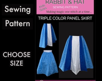 Girls Renaissance Medieval Triple Color Panel Skirt 425 New Rabbit and Hat Sewing Pattern  Step by choose size 3/4 5/6 7/8 9/10 11/12 13/14