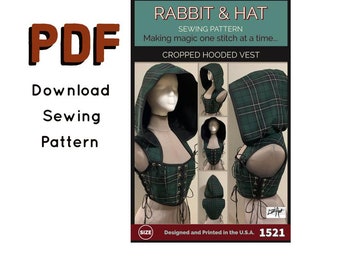 PDF Size LARGE Cropped Hooded Over Bust Vest Sleeveless Top Adjustable 1521 New Rabbit & Hat Sewing Pattern Detailed Instruction Photos