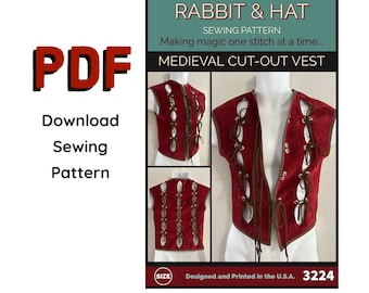 PDF XL Mens Medieval Cut Out Vest 3224 Rabbit and Hat Sewing Pattern Renaissance Tudor Slashed Vest Style Pirate Top