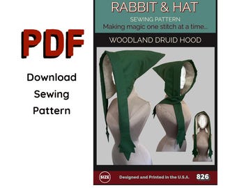 PDF Woodland Druid Hood 826 New Rabbit and Hat Sewing Pattern Renaissance Medieval Faire Garb Gnome Elvish Elf Cosplay Costume Pointy Hat