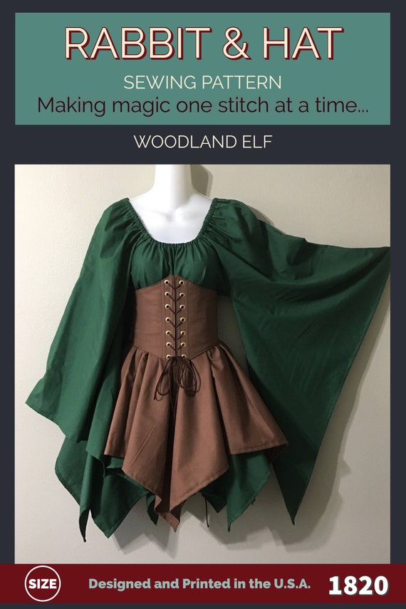 PDF Size LARGE Woodland Elf Dagget Sleeve Fantasy Chemise Top Waist  Cincher, Handkerchief Jagged Skirt 1820 New Rabbit & Hat Sewing Pattern -   Singapore