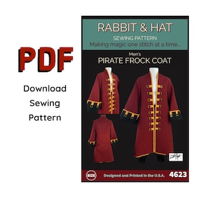 PDF Talla XL - Casaca pirata para hombre 4623 Patrón de costura de conejo y sombrero Chaqueta túnica medieval renacentista