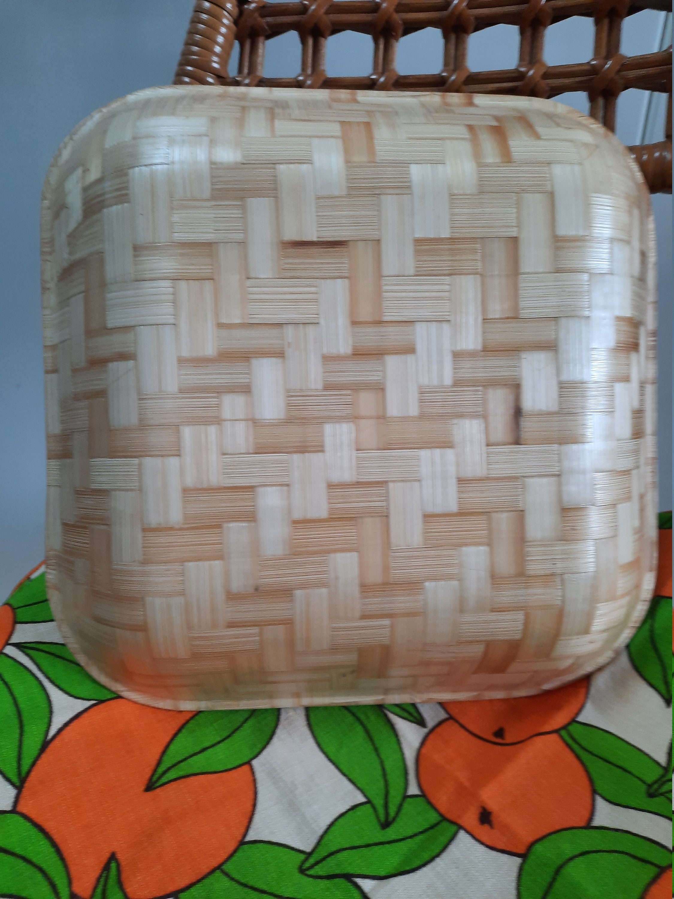 Plat à Fruits Carré en Bambou Tressé Vintage Motifs Melons