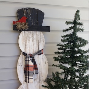 Buffalo Check Bow Rustic Farmhouse Melting Christmas Snowman Decor