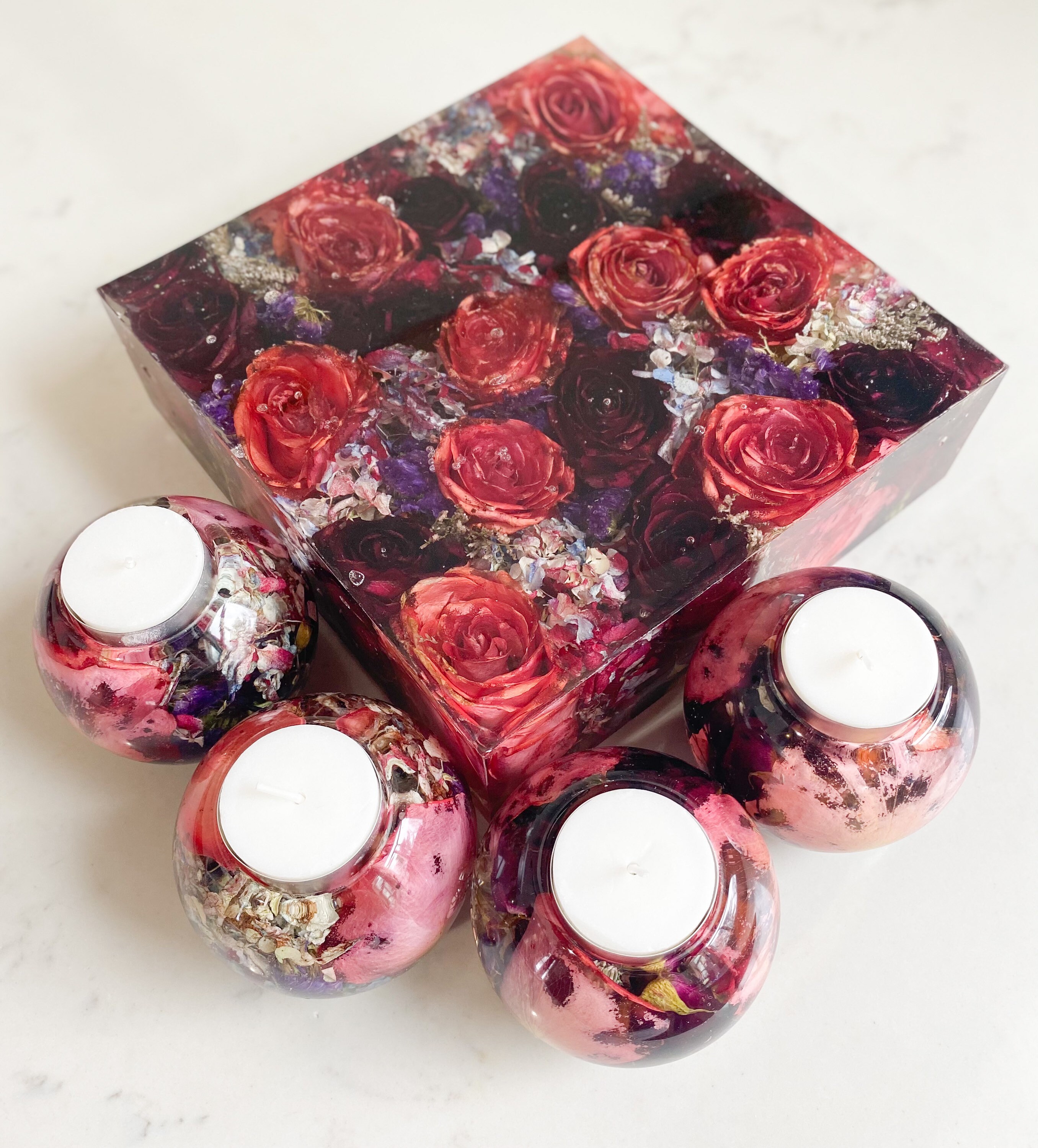 Set of 2 Custom Dried Flower Candle White Spray Roses with Etsy