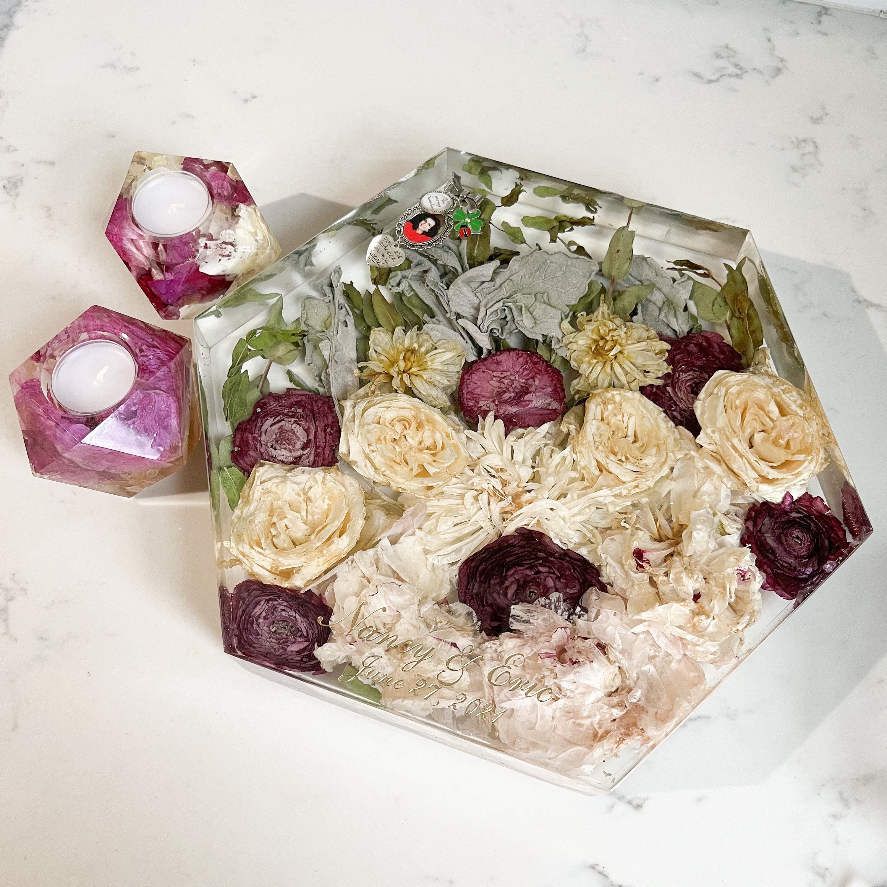 Dried Flower Resin Block / Hexagon — Glasshouse Collection- Preserved  Flower and Resin Art