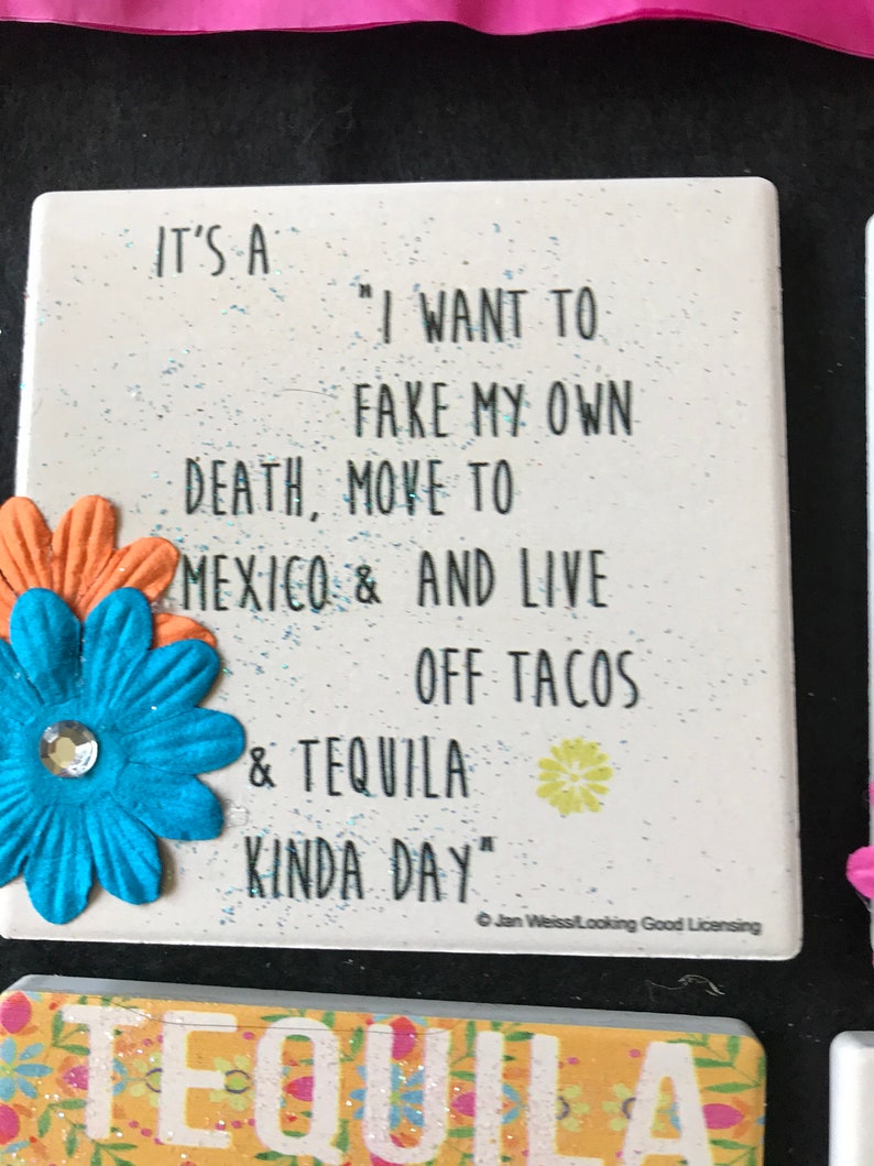Bar Party Up-Cycled No Easels Tequila Gift Friend Lime Salt Fiesta Coasters