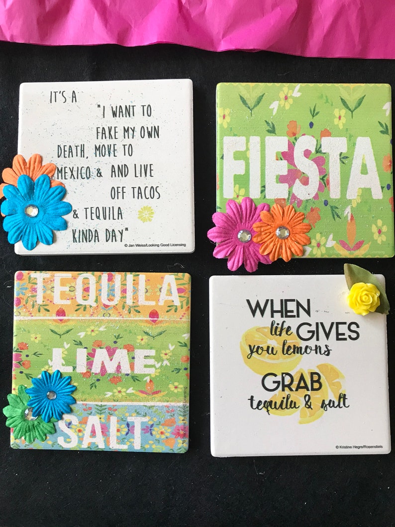 Bar Party Up-Cycled No Easels Tequila Gift Friend Lime Salt Fiesta Coasters