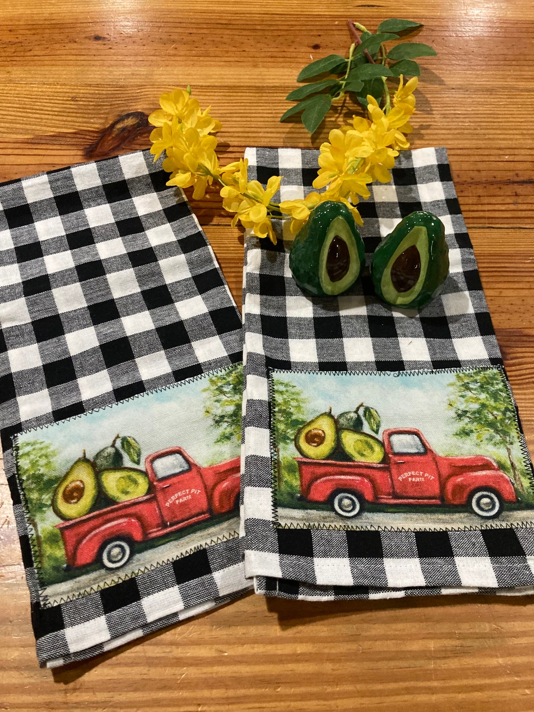 New, Avocado, Avocado Pit, Farm. Buffalo Check, Red Truck, Hand Towel, Dish Towel, Textile, Re