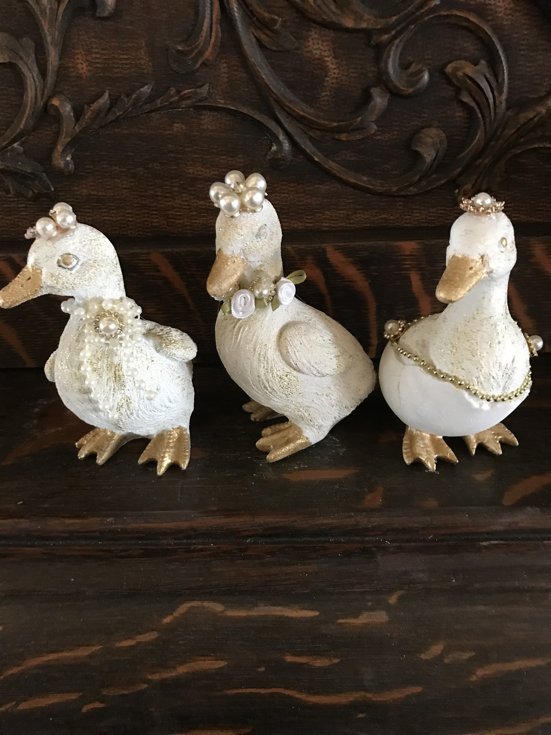 Ducks, 3 Set, Bling, Shabby Chic, Baby In, Shell, Feathers