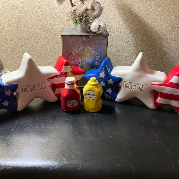 July 4th, Patriotic, Rae Dunn, Cook Out, Mustard, Ketchup, Red White and Blue, Outdoor Party, Must Have, Great Find