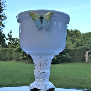 Bird Feeder / Bird Bath with paintings and ceramic decorations