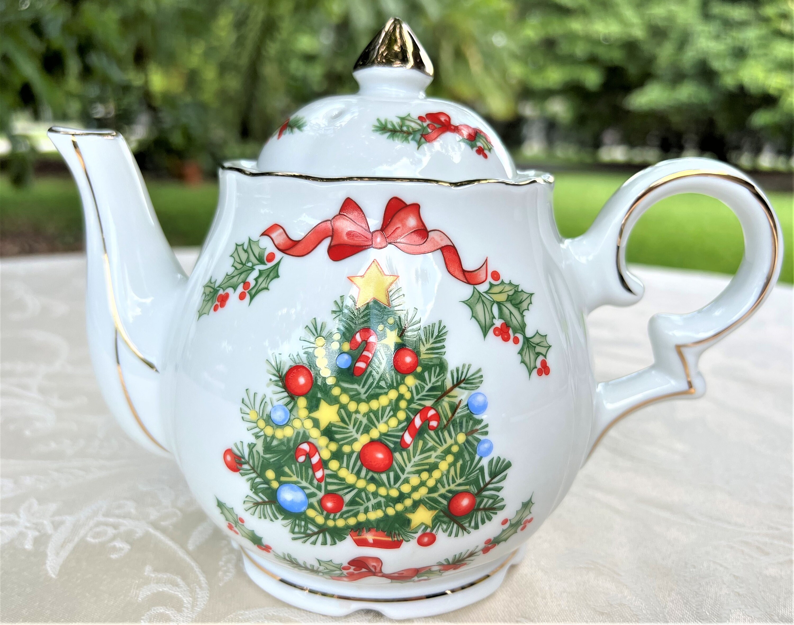 Lefton China Hand Painted Musical Christmas Tea Pot Made in - Etsy