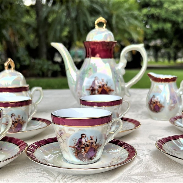 Y Vintage iridescent Victorian Coffee Set made in Japan. 17 Pieces.