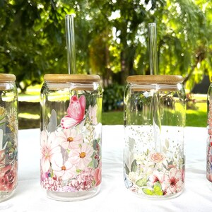 Set of 4 Drinking Glasses decorated with flowers