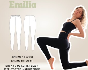 Super high waist Leggings Schnittmuster | pdf Schnittmuster Deutsch & Englisch | XXS - XXL | Für Anfänger mit Schritt für Schritt Anleitung