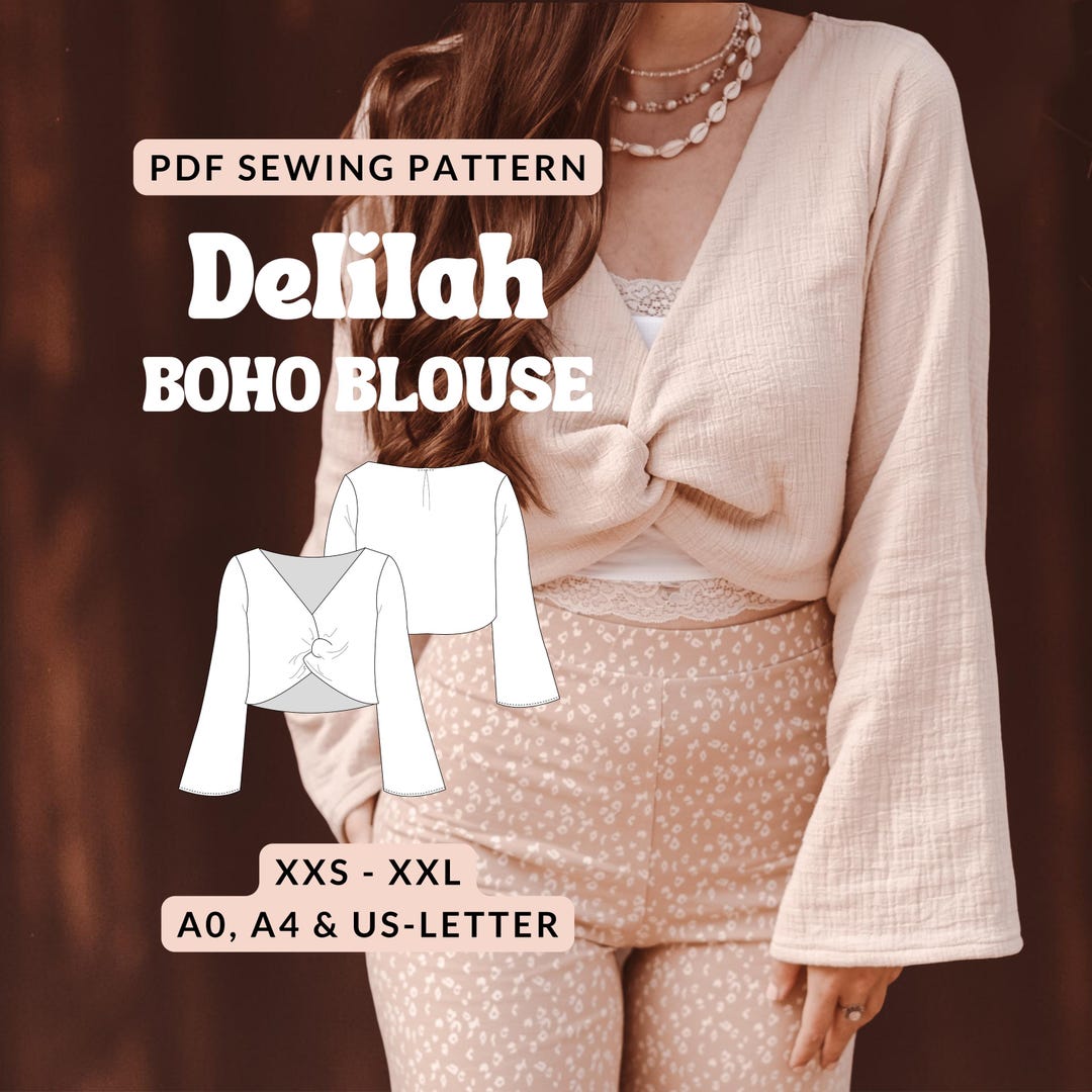 Sewing Pattern Boho Blouse With Bell Sleeve Beginner Friendly Pattern ...