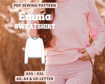 Women's sweatshirt sewing pattern basic long sleeve XXS - XXL