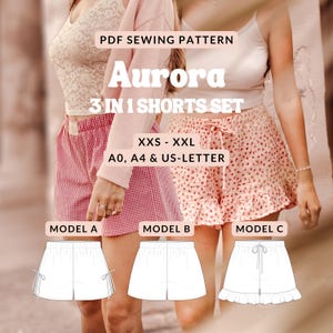 Shorts sewing pattern female shorts pattern women pajama shorts pattern summer shorts pattern side tie bow shorts pattern ruffle shorts diy