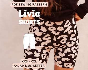 Naaipatroon voor dames sportshorts, fietsbroekjes, hoge taille, naaianwijzingen, korte yogabroek, yogabroek met hoge taille, naaipatroon voor jersey, strakke sportbroek, DIY