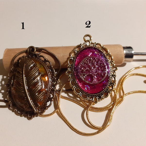 pendentif, cabochon, feuille, arbre de vie, papillon