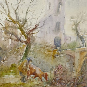 Original watercolor painting, fine art, ukrainian village, plein air painting, watercolor painting, landscape, watercolor art, spring