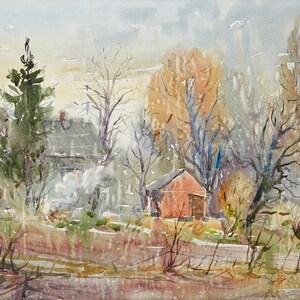 Original watercolor painting, fine art, ukrainian village, plein air painting, watercolor painting, landscape, watercolor art