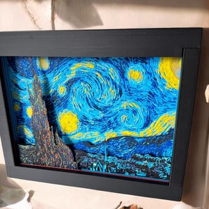 Starry Night Shadow Box | 3D Printed | Vincent Van Gogh | Layered Art | Paper Art | Silhouette | Layered | Box | Custom Art