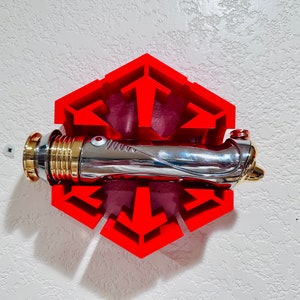 Wall Mounted Logo Lightsaber Holder Display | 3D Printed | Galaxy&#39;s Edge | Savi&#39;s Workshop |  Custom | Fancave | Legacy Lightsaber | Kyber