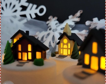 Mini Christmas Village | 3D Printed Display | Tea Lights | Cozy cottage | Winter Church