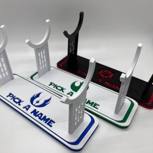 Lightsaber Holder Desk Shelf Display | 3D Printed | Galaxy&#39;s Edge | Savi&#39;s Workshop |  Custom | Fancave | Mancave | Legacy Lightsaber |Kyber
