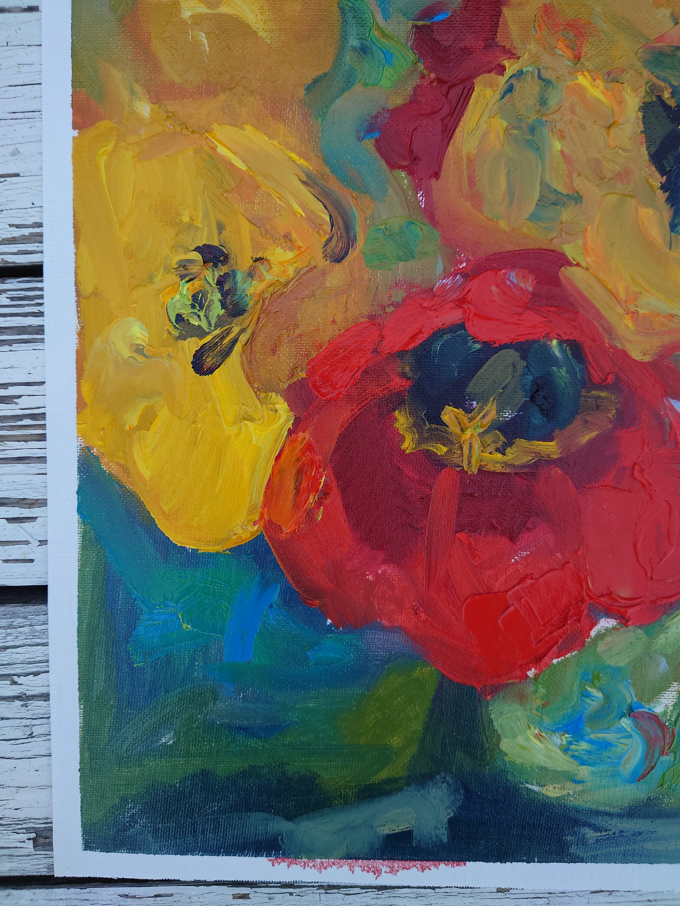Yellow Red Tulip Painting, Original Oil Artwork Still Life With Tulips ...