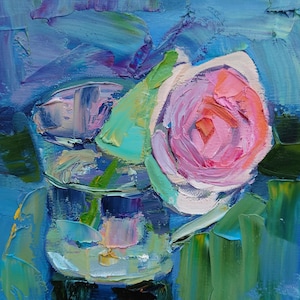 Abstract Rose Oil Painting: Impasto Floral Art on Canvas