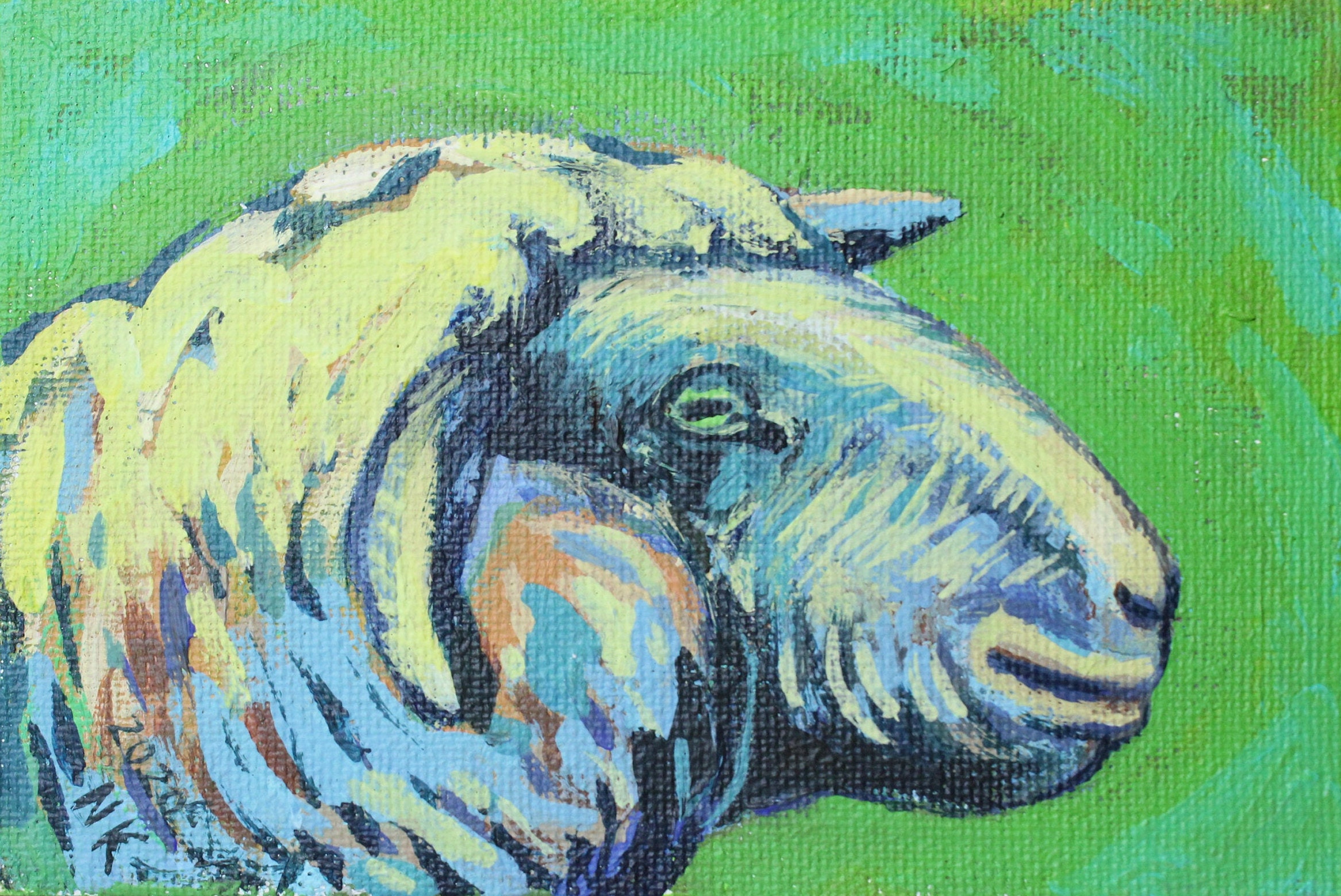 羊の絵、オリジナルの油絵、印象派、カラフルな動物アート - Etsy 日本