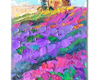 Tuscany painting, original oil painting on canvas, lavender painting, Tuscan art