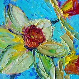 Pintura de narcisos, Pintura al óleo original, Cuchillo de paleta Arte floral