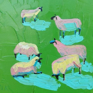 Original sheep painting, farm animals painting