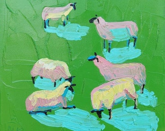 Original sheep painting, farm animals painting