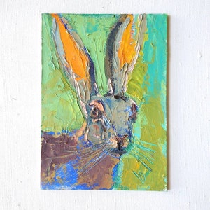 Hare Painting, pintura a óleo original sobre papelão, pequena pintura 5 por 7 por ForestRoadStudio