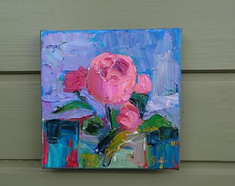 抽象的なバラの油絵、花のキャンバス壁アート - Etsy 日本