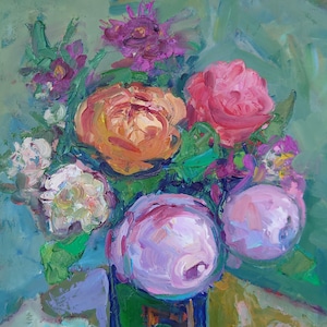 Abstract Floral Art Original Oil Painting of Roses