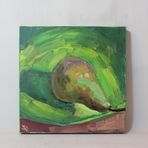 Fruit painting, pear, original still life oil painting on canvas