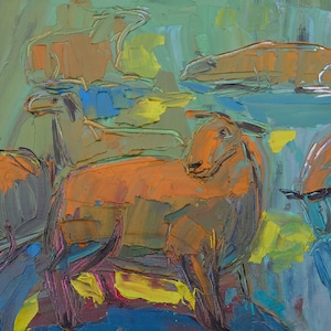 Sheep painting Original farm animals painting Sheep lover gift